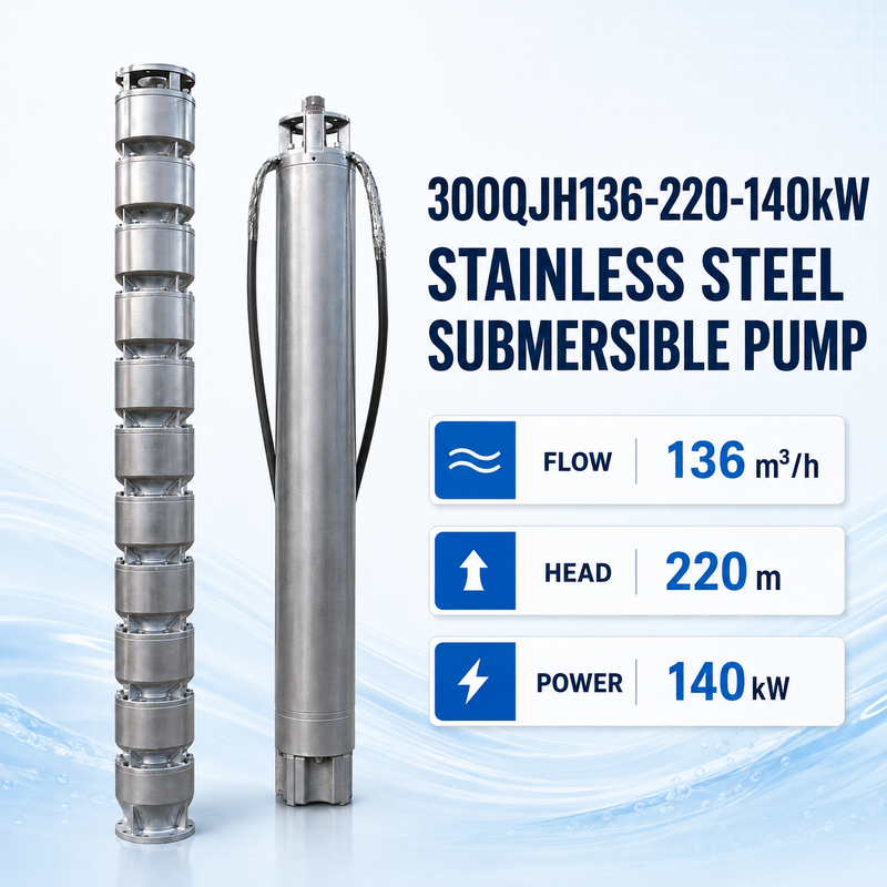 140 kW Stainless Steel Submersible Pump with 220 m Head and 136 m³/h Flow for Deep Well Applications