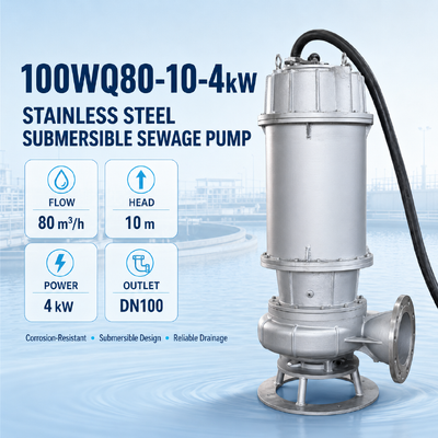 Stainless Steel Submersible Sewage Pump with 80 m³/h Flow and 10 m Head for Wastewater Drainage