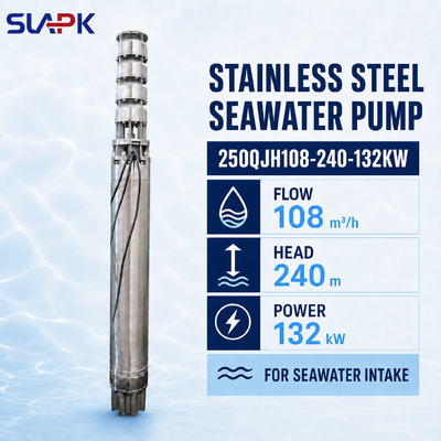 250QJH108-240-132KW Cast Stainless Steel Submersible Pump with 240m Head for Seawater Intake